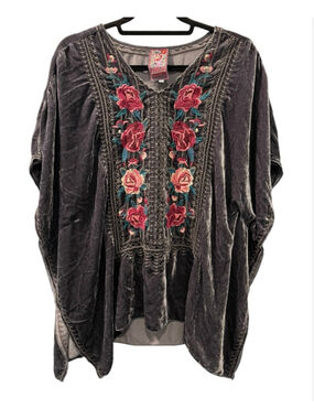 Johnny Was JWLA Tilda Velvet Silk Embroidered Poncho Tunic Blouse XS Oversized